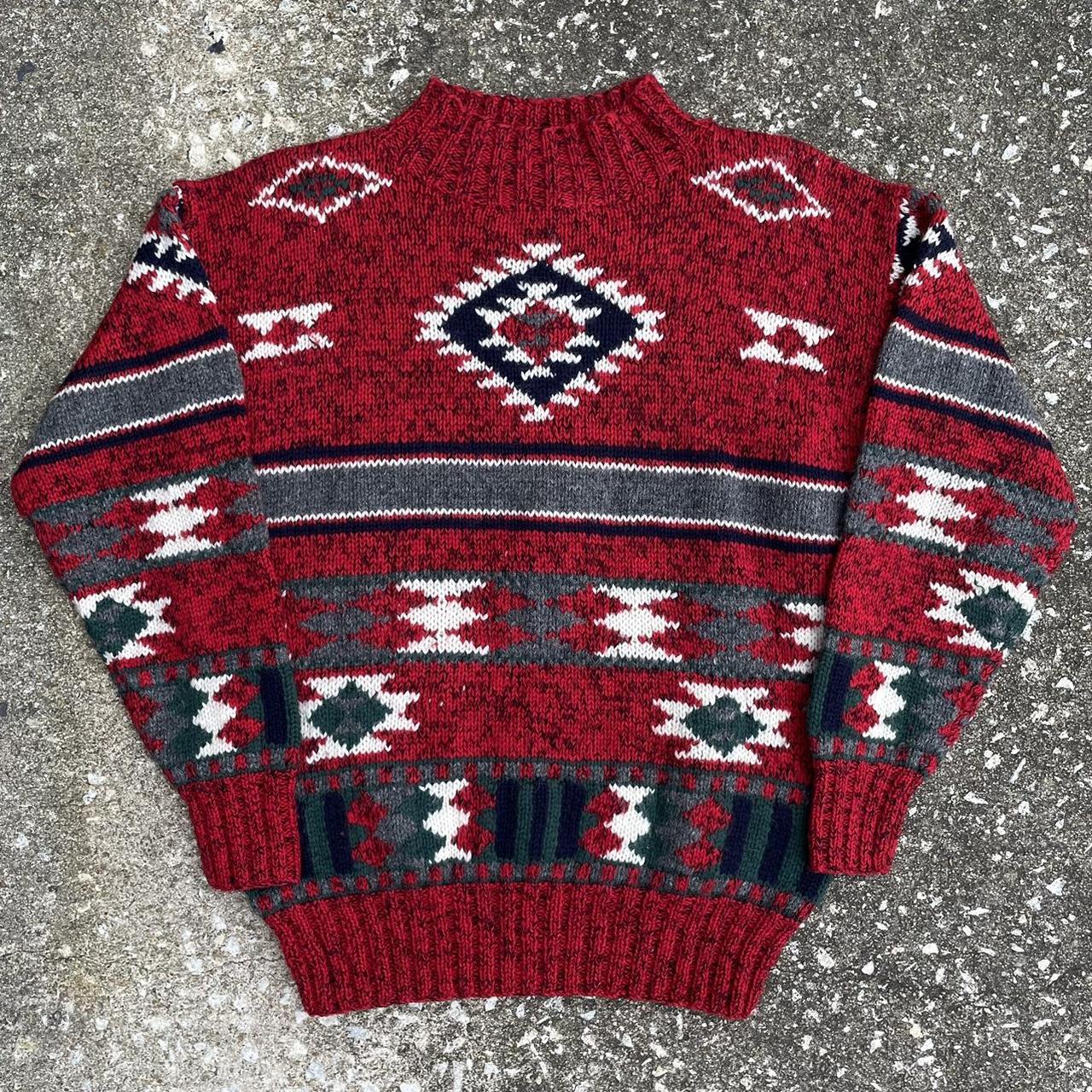 Vintage 1990s hand knit Aztec print sweater...