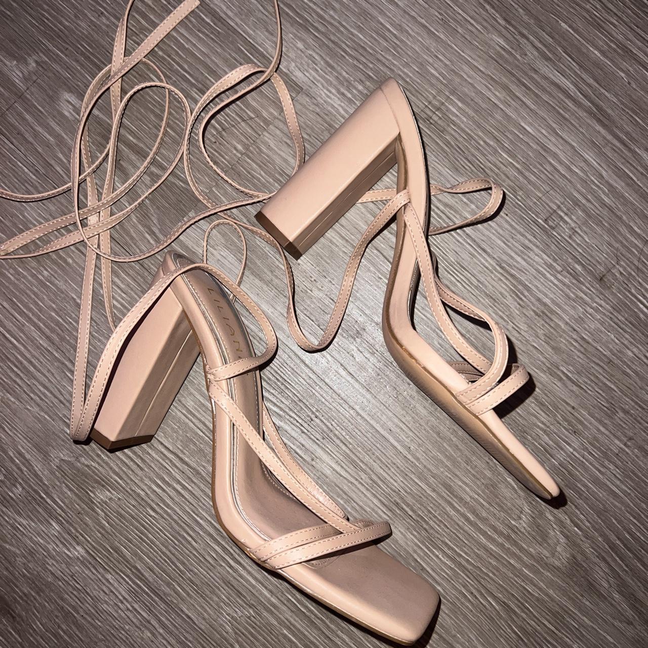 Nude chunky heel strapped heels size 8 worn once for... - Depop