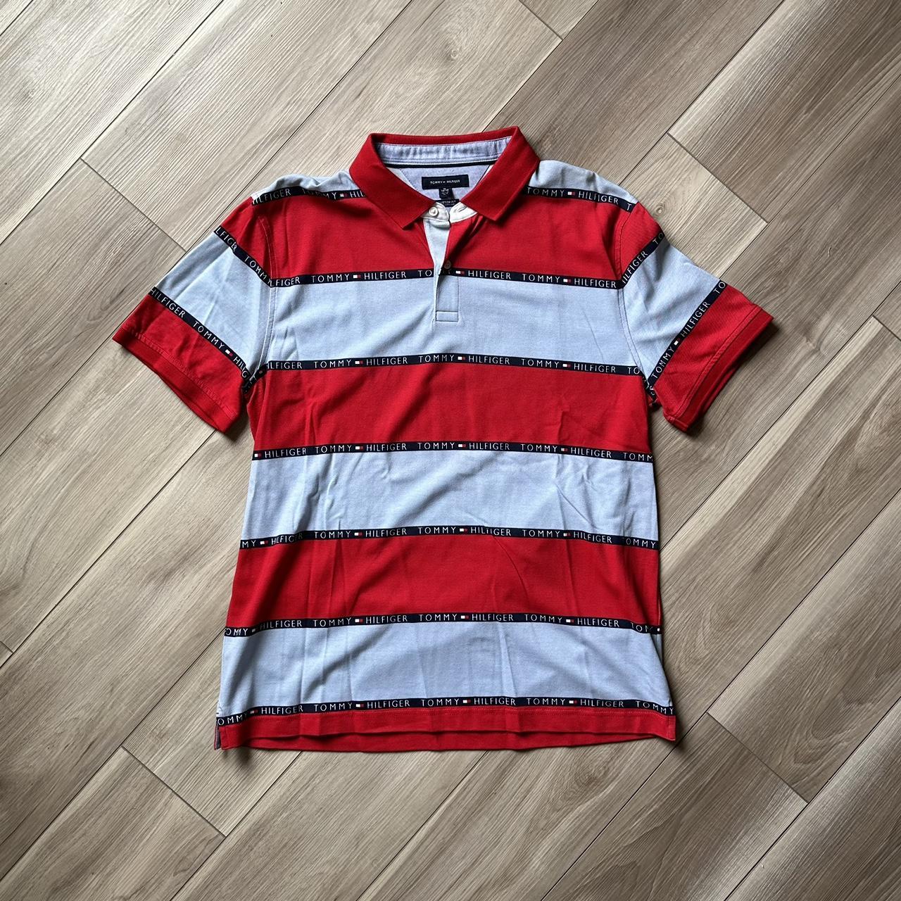 tommy hilfiger red and blue striped shirt