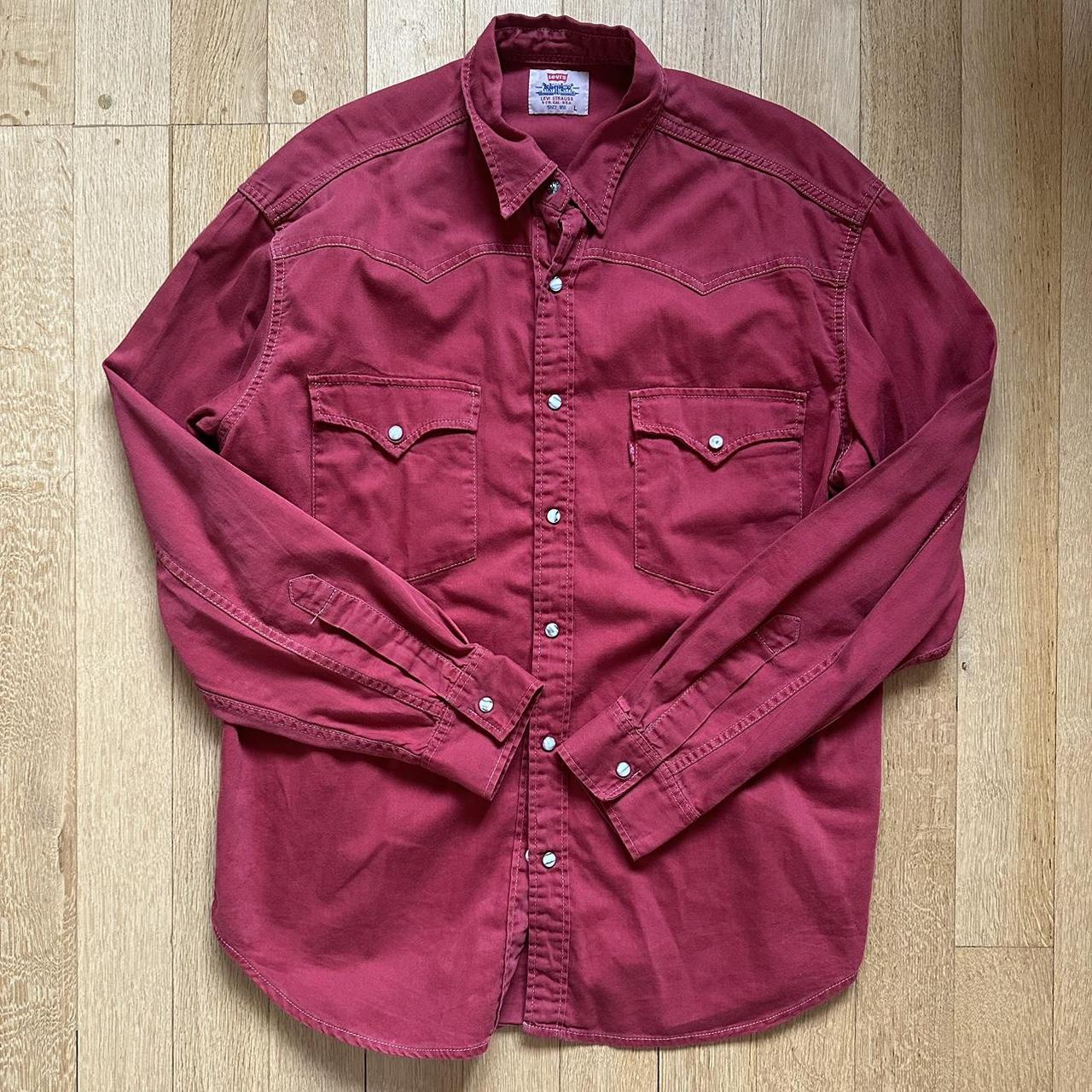 Levi’s Vintage - Red Denim Shirt, Amazing Popper... - Depop