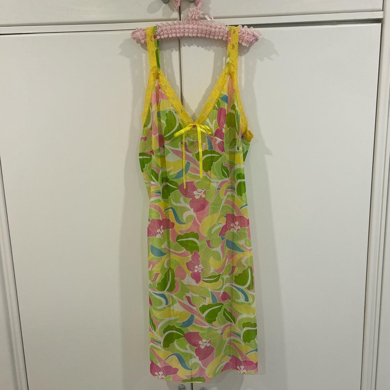 Sheer vintage bright floral pattern midi dress with... - Depop