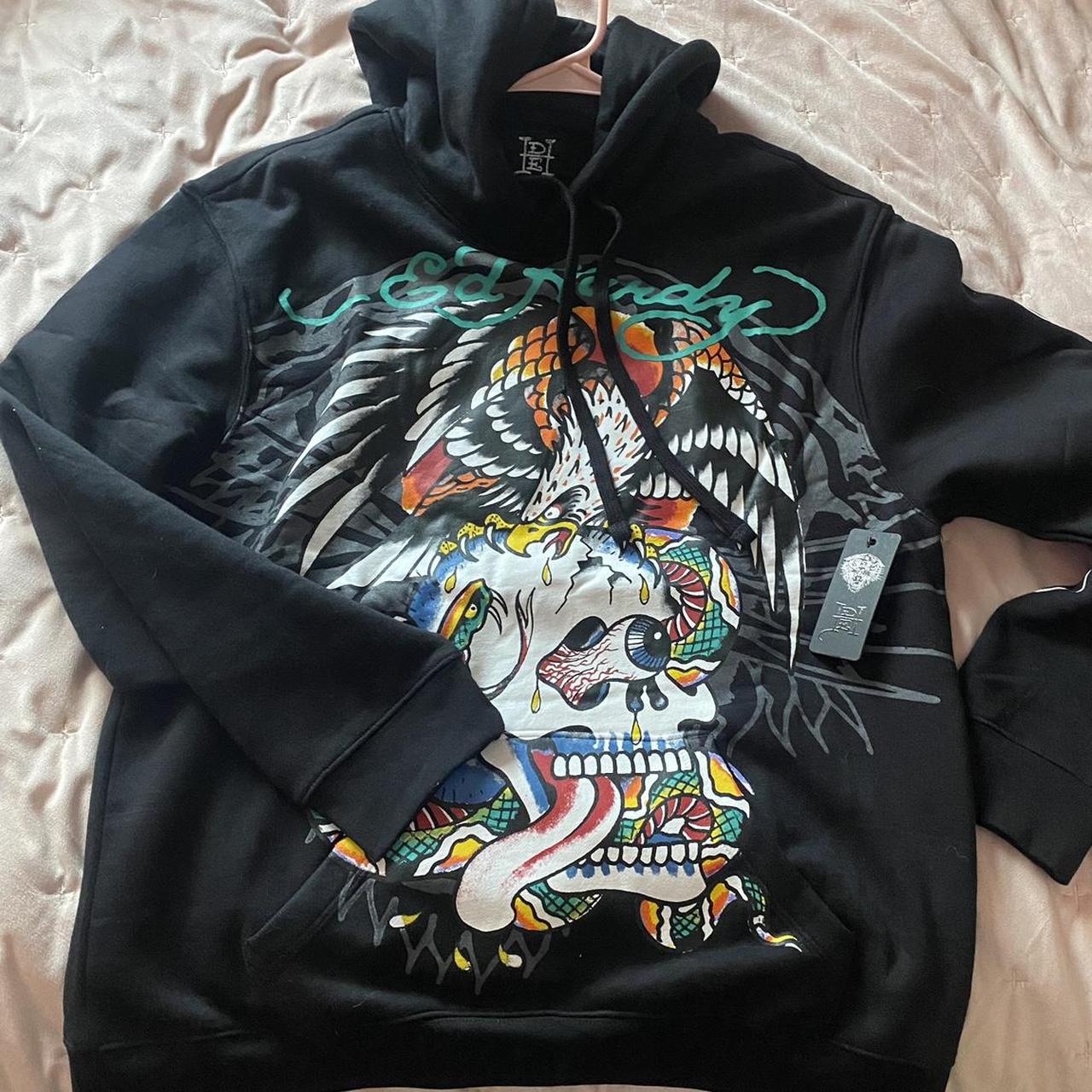 brand new with tags ed hardy hoodie in a size large - Depop