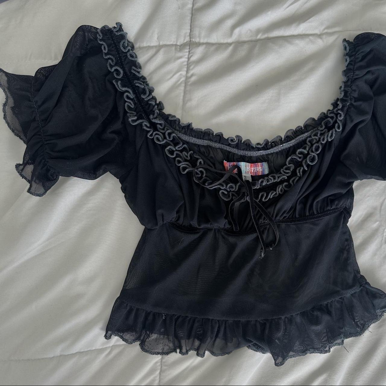 Urban outfitters sheer / mesh black lettuce trim... - Depop