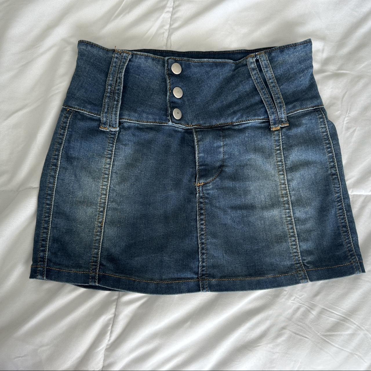 I Am Gia denim mini skirt faded wash worn once... - Depop