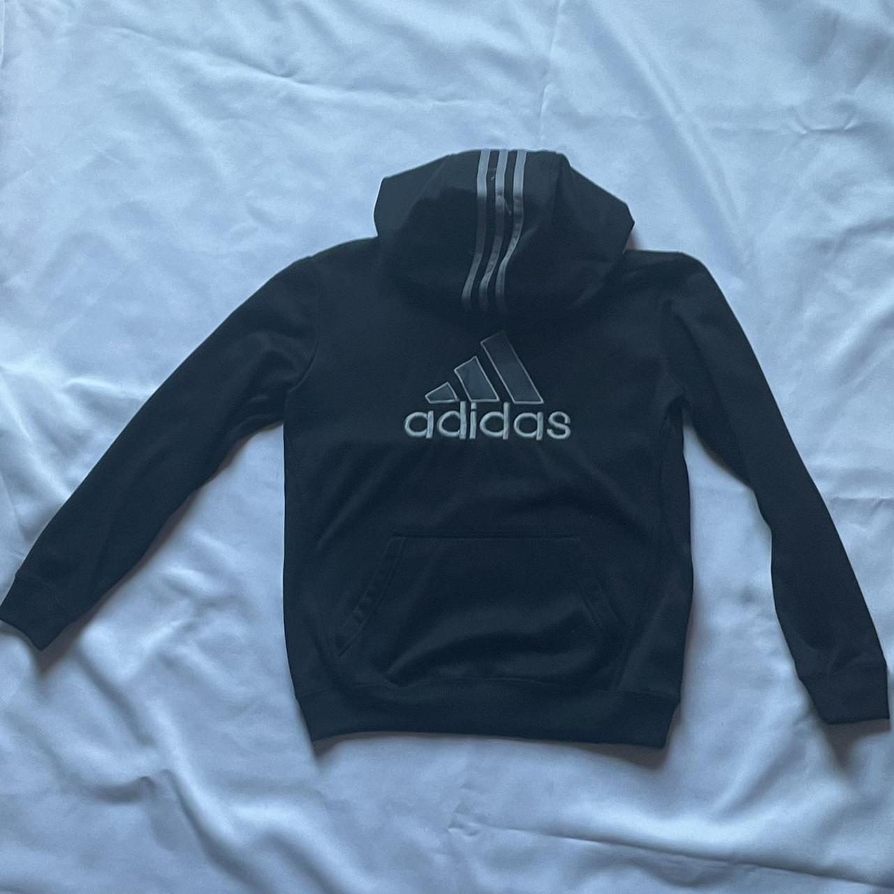Adidas Sweatshirt Hoodie gray logo Size Y 10-12... - Depop