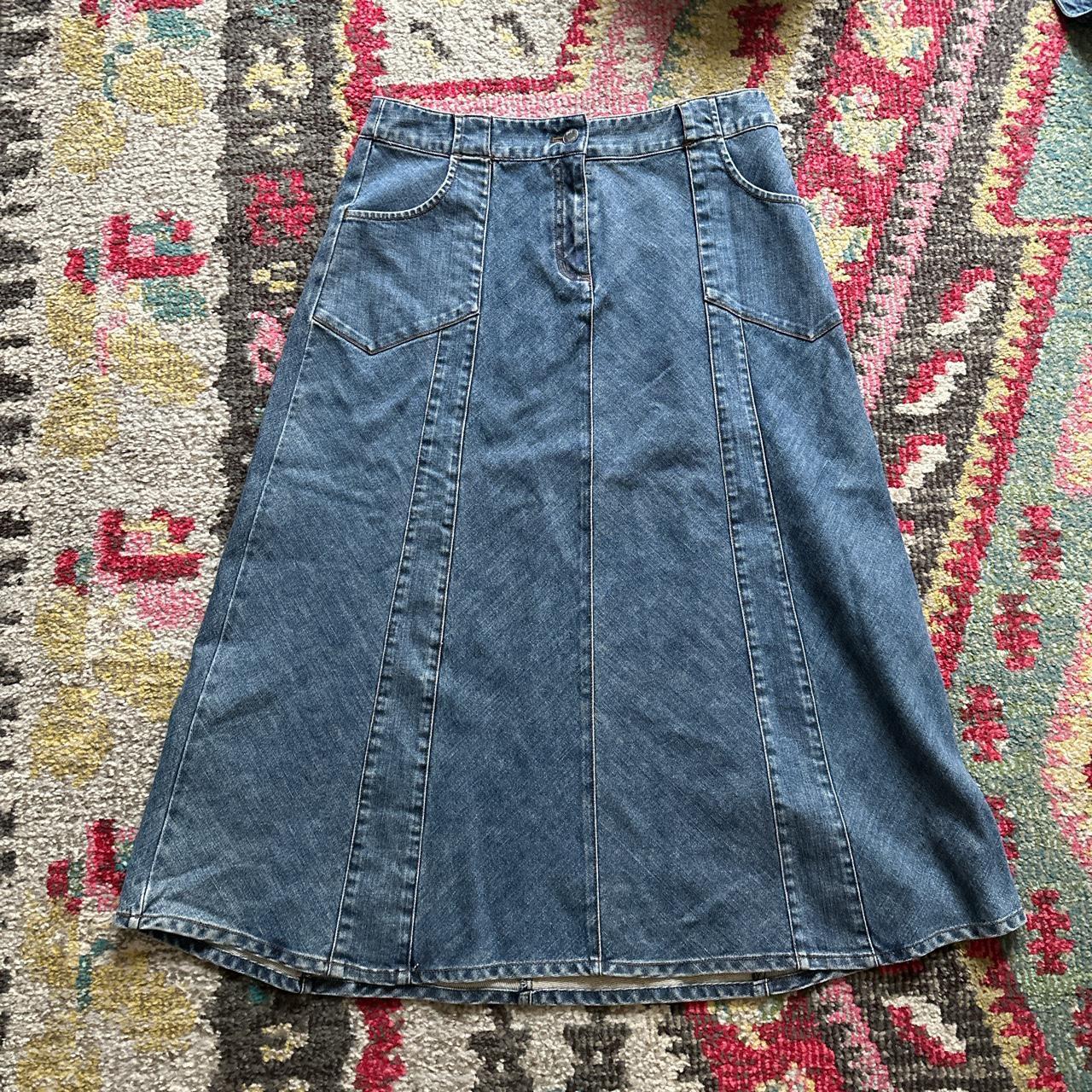 vintage maxi denim skirt labeled size 10 perfect... Depop
