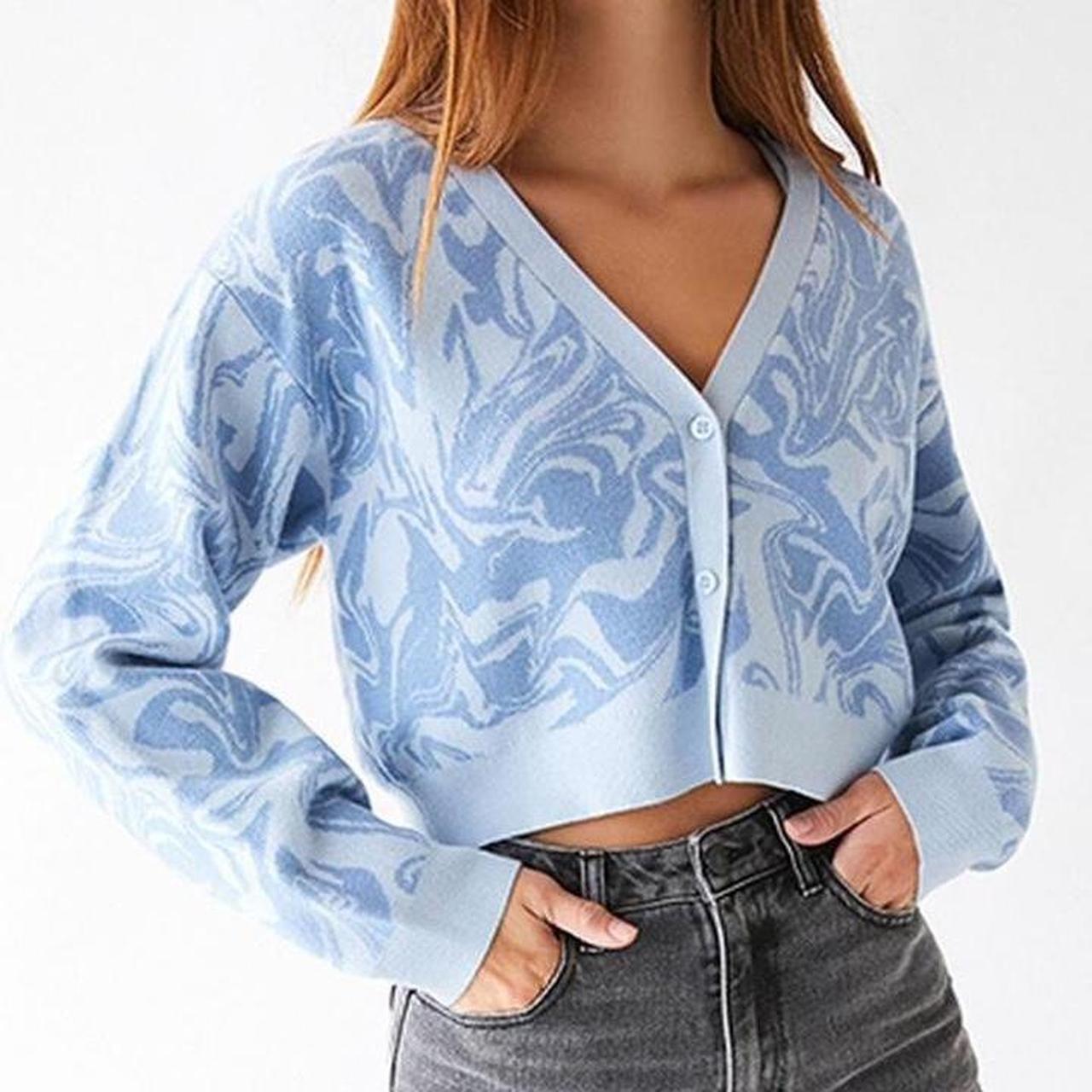 Blue swirly cropped cardigan from Depop