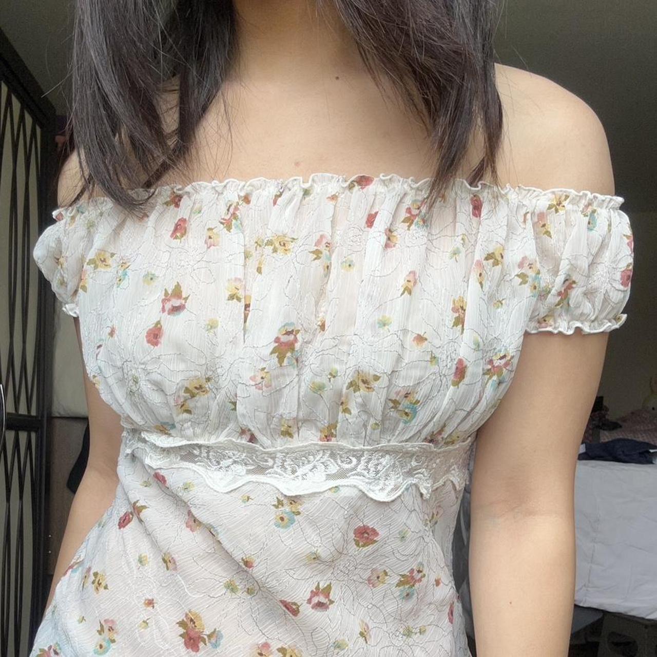 Angelic sheer floral milkmaid dress! This dress is... - Depop