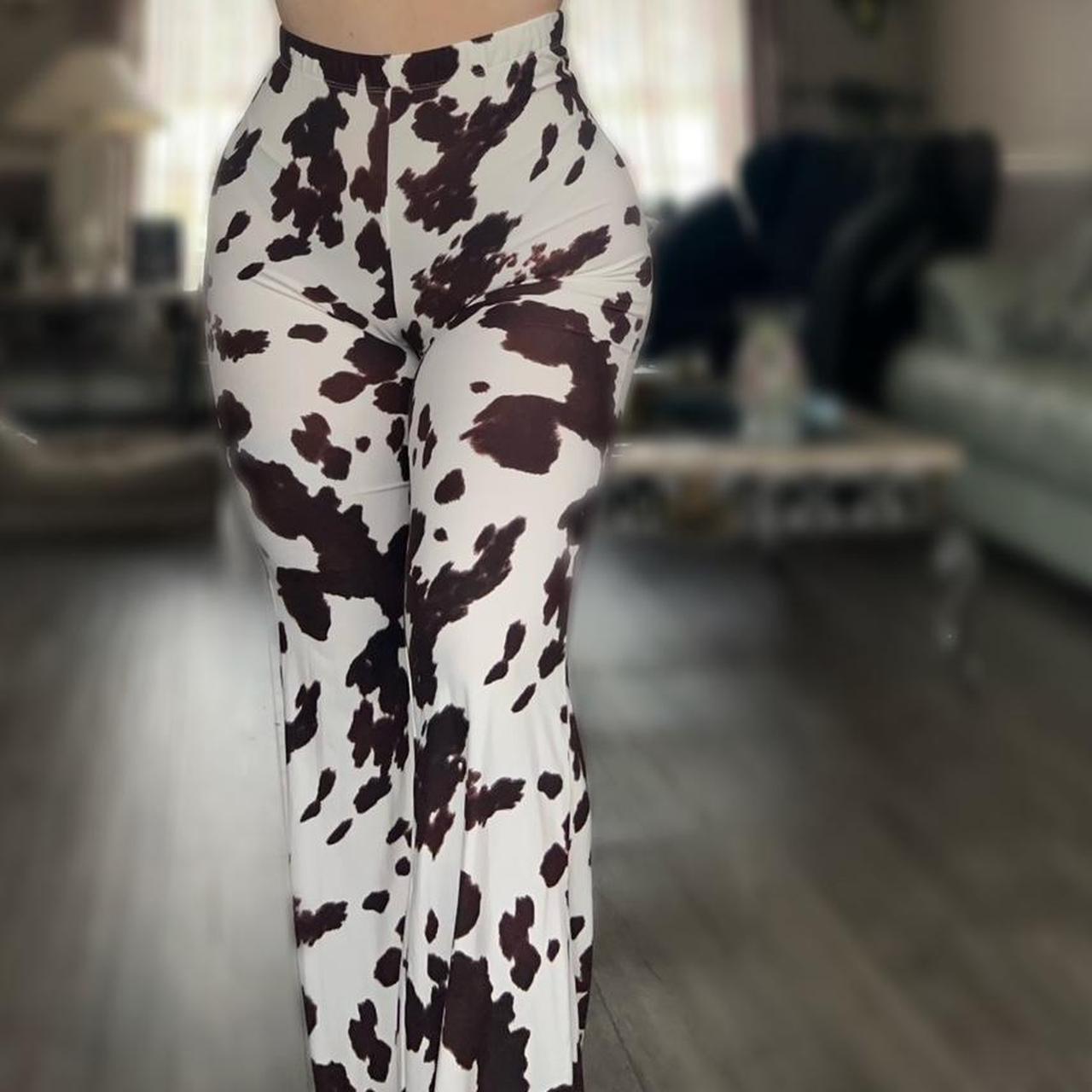 Flared cow print pants new with tags! Cute for going - Depop