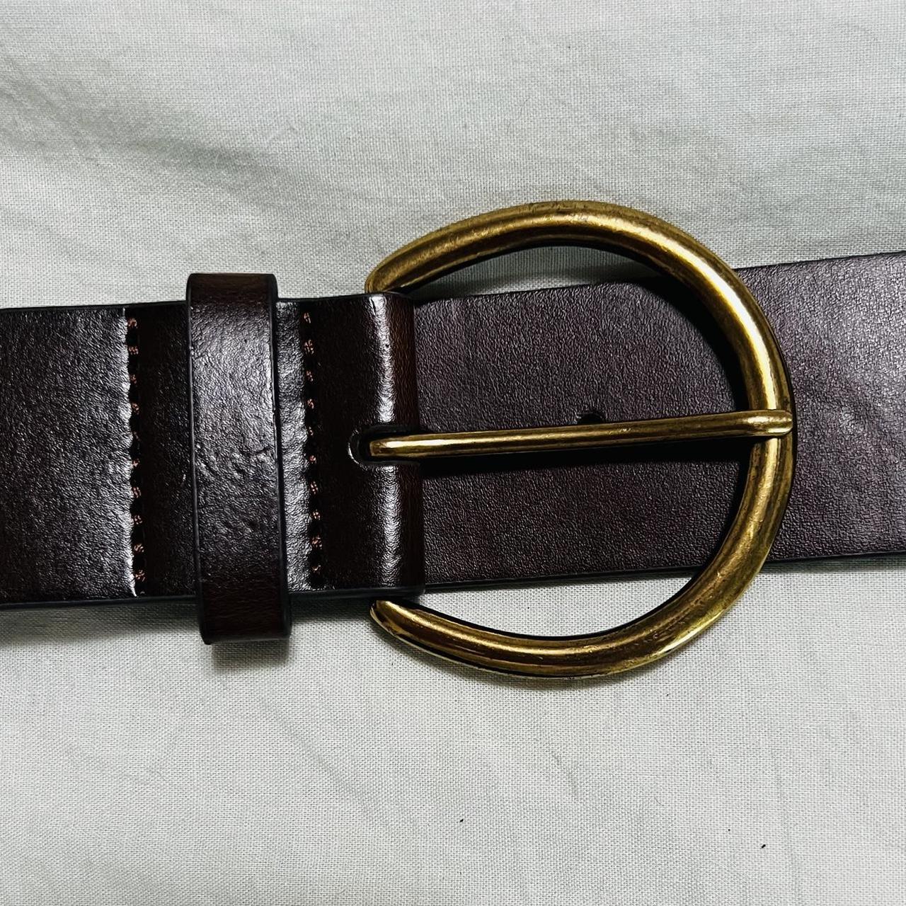 Brown and Gold Thick Belt Measures 2” thick Length... - Depop