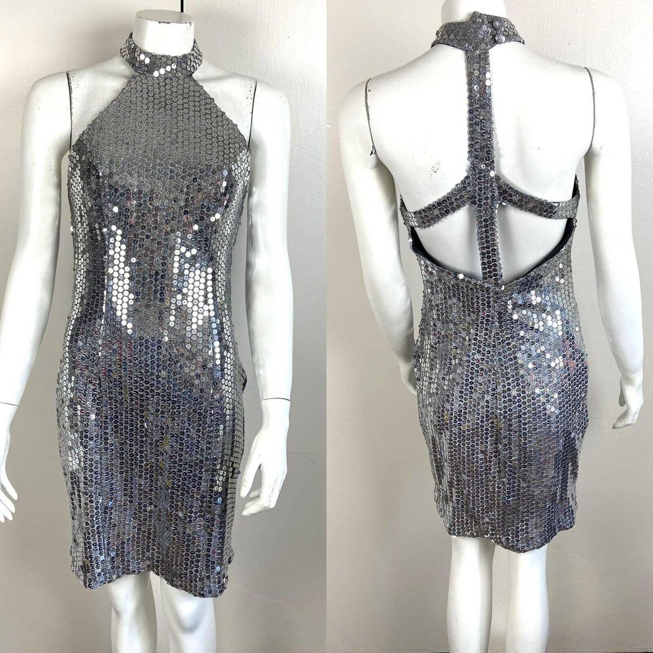 Vintage 80s Climax Karen Okada Metallic Gray Sequin... - Depop