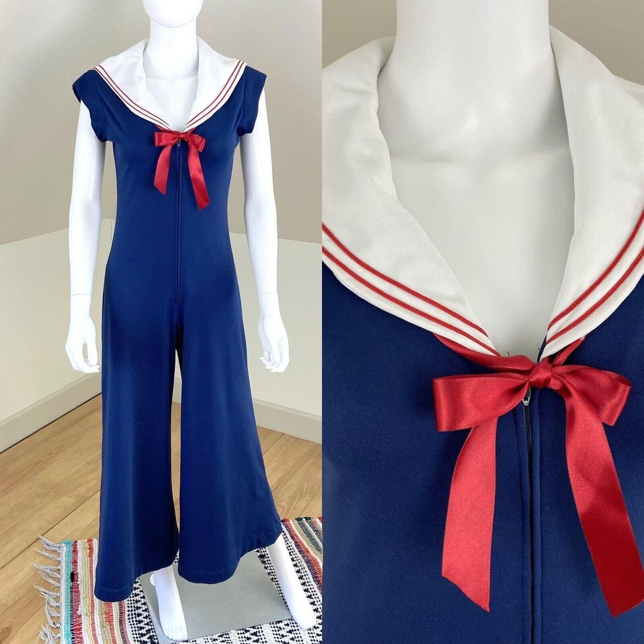Vintage 70s bell bottom wide leg jumpsuit Sailor - Depop