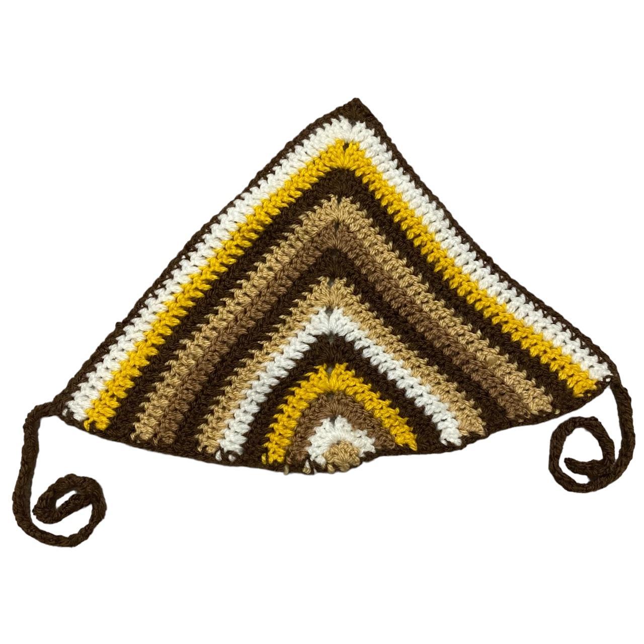 Hand made crochet brown cream and yellow bandana. So... Depop