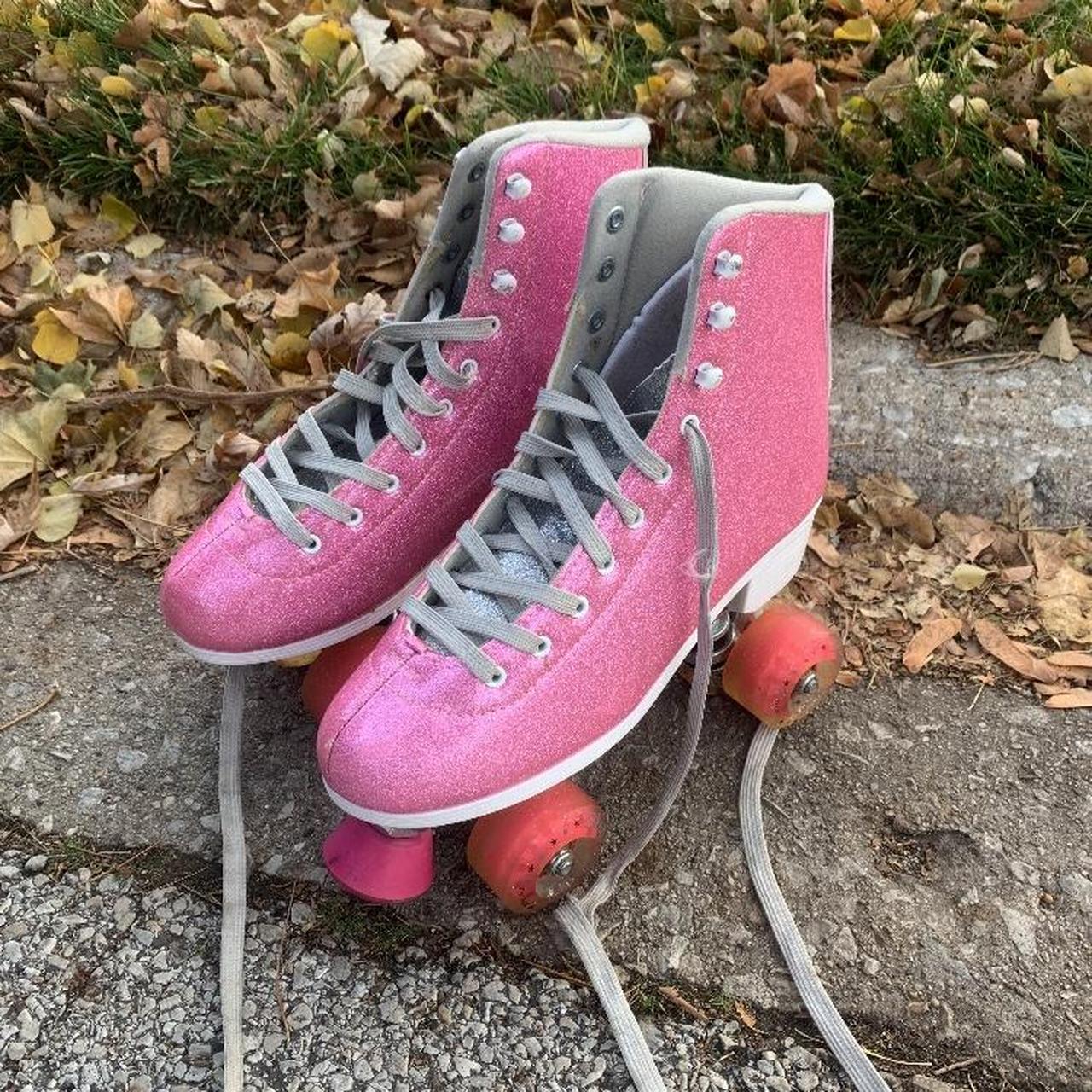 Pink sparkly roller skates women’s size 9 Missing a... Depop