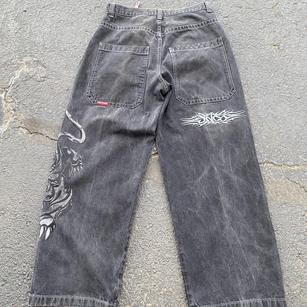 Vintage JNCO Tribals Tiger Embroidered Black Jeans... - Depop