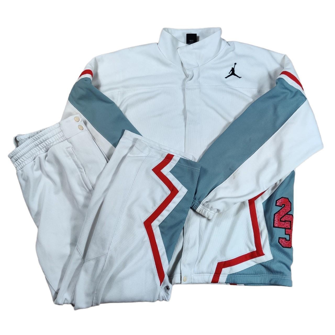 Jordan Men's White and Red Joggerstracksuits Depop