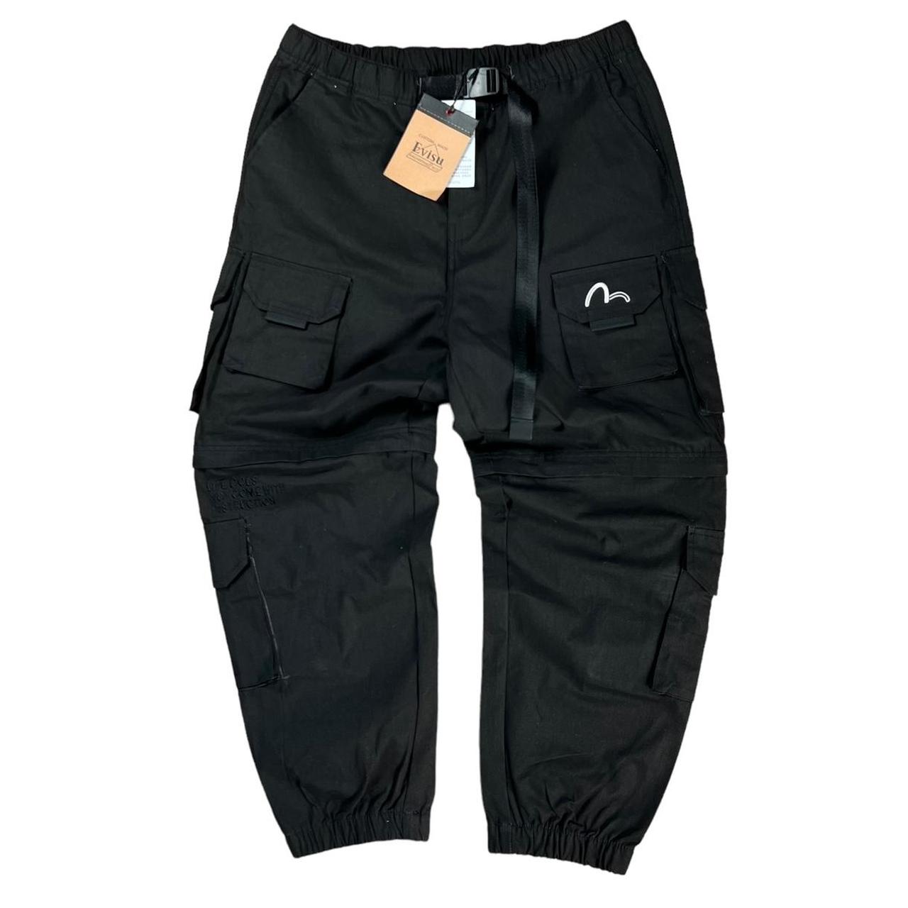 Triple pocket fashion strap cargo pants black