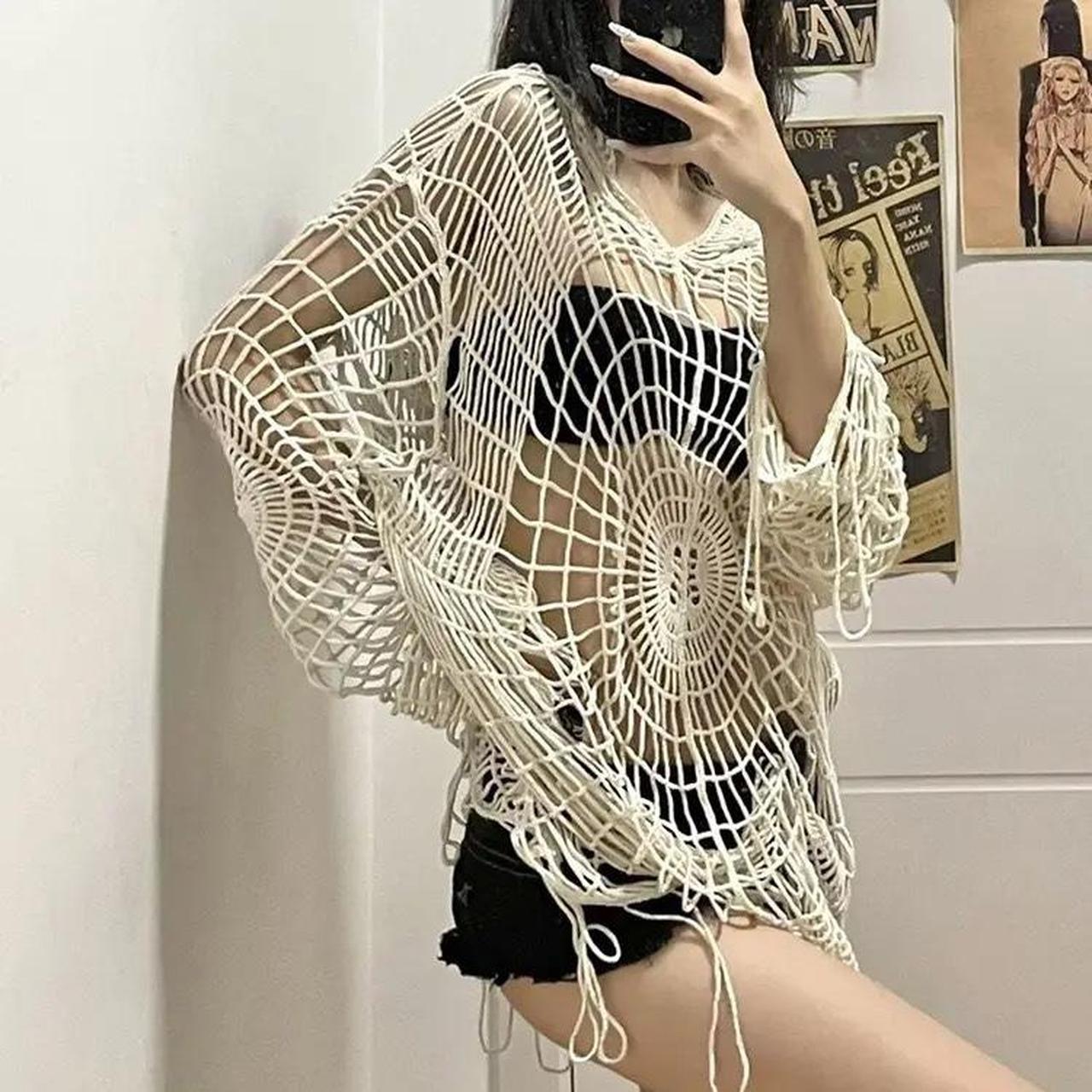 Spider web knit mesh sweater What a sick piece Depop