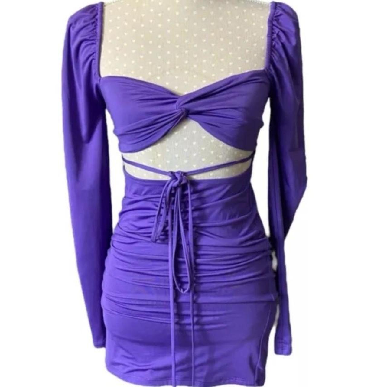 Oh Polly Mini Cut Out Purple Party Dress Long