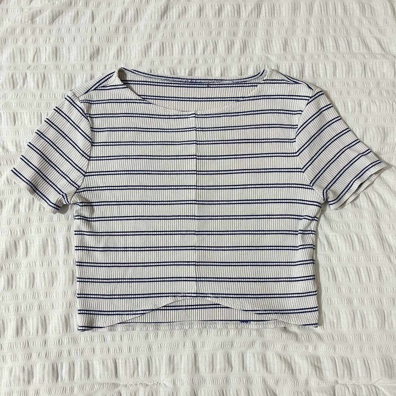 Ribbed Blue & White Striped Crop Top - Brand is... - Depop