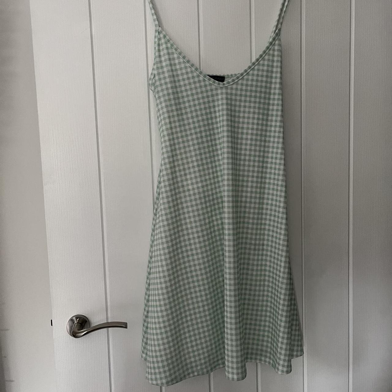 Mint gingham style strappy dress, brand new without... - Depop