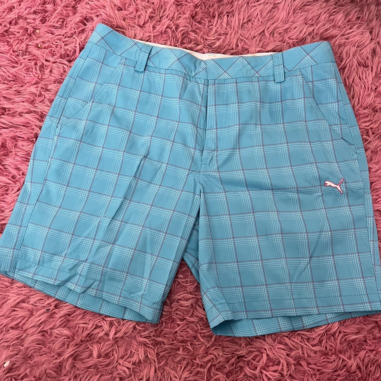 blue and pink plaid puma golf shorts. w 34 Depop