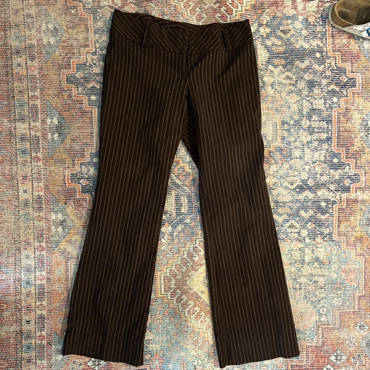 Brown pin striped low rise pants. #lowrise #y2k... - Depop