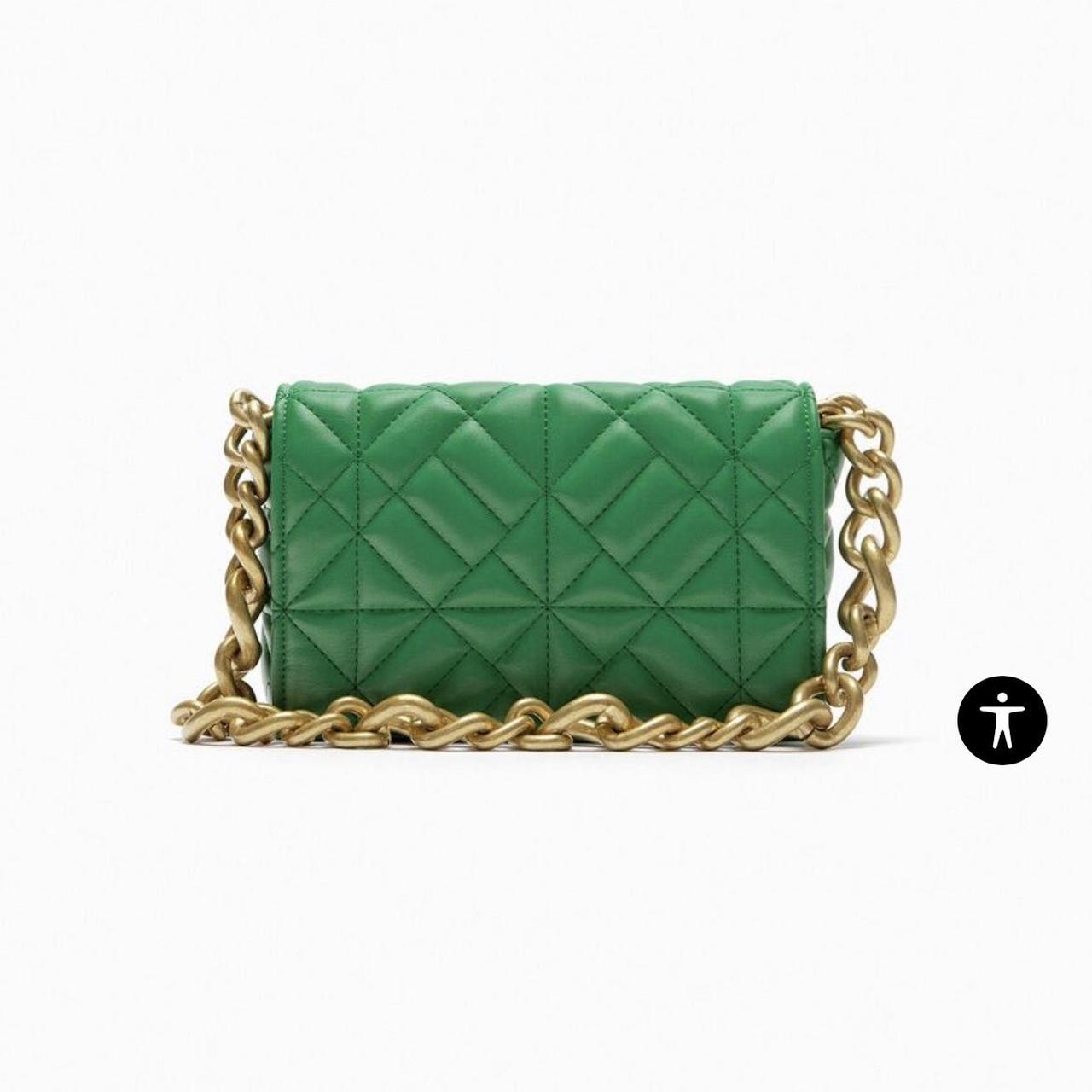Zara green quilted shoulder bag with chain Excellent... Depop