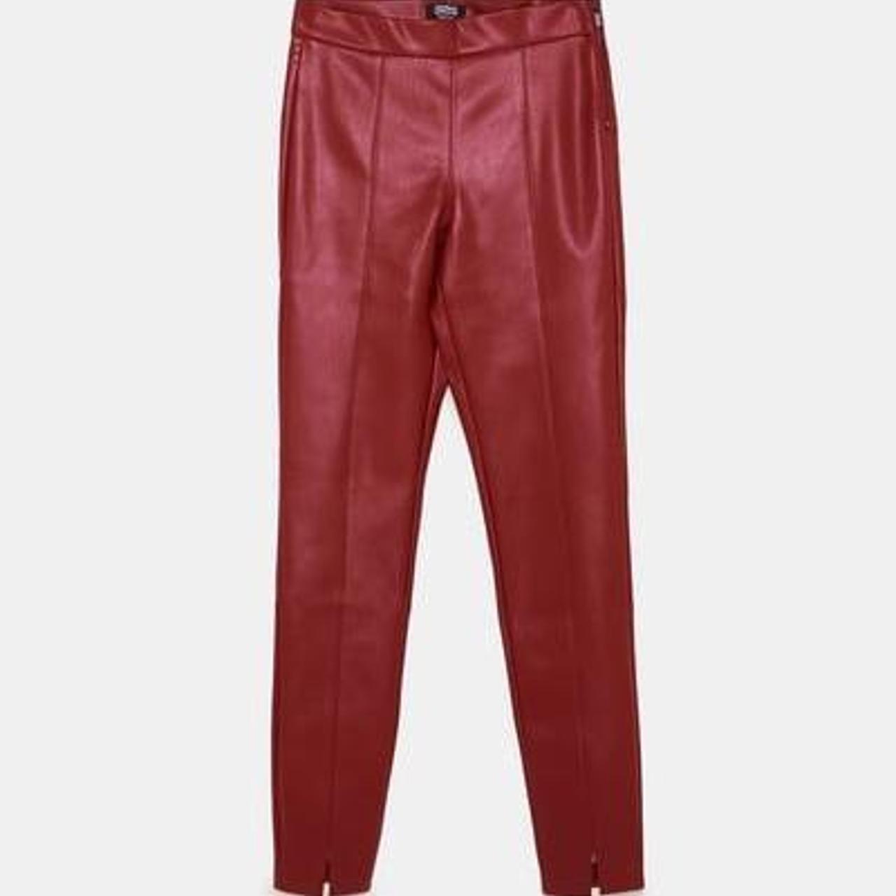 Red leather Zara trousers Size XS (46) Slim... Depop