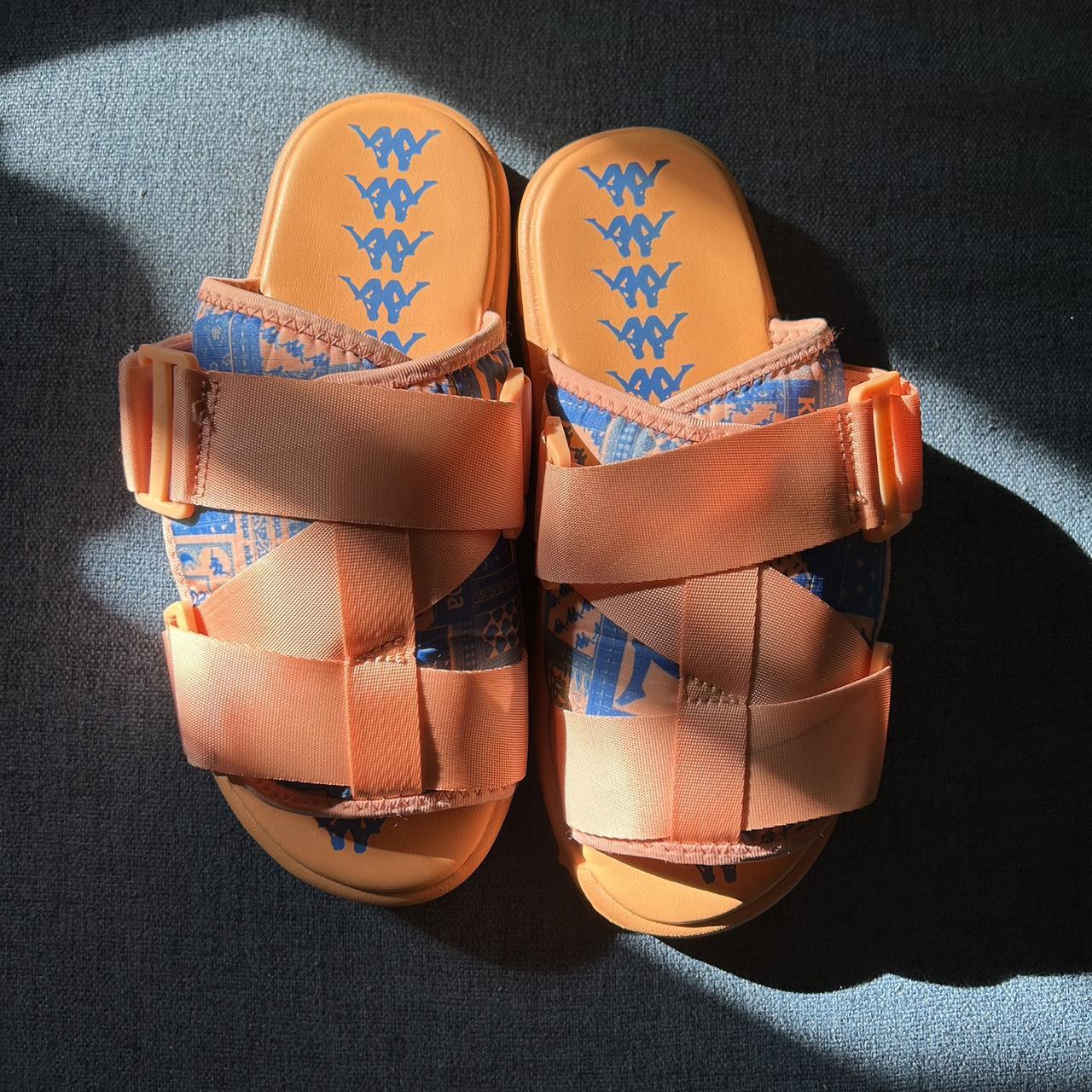 Kappa Women's Orange and Blue Slides Depop