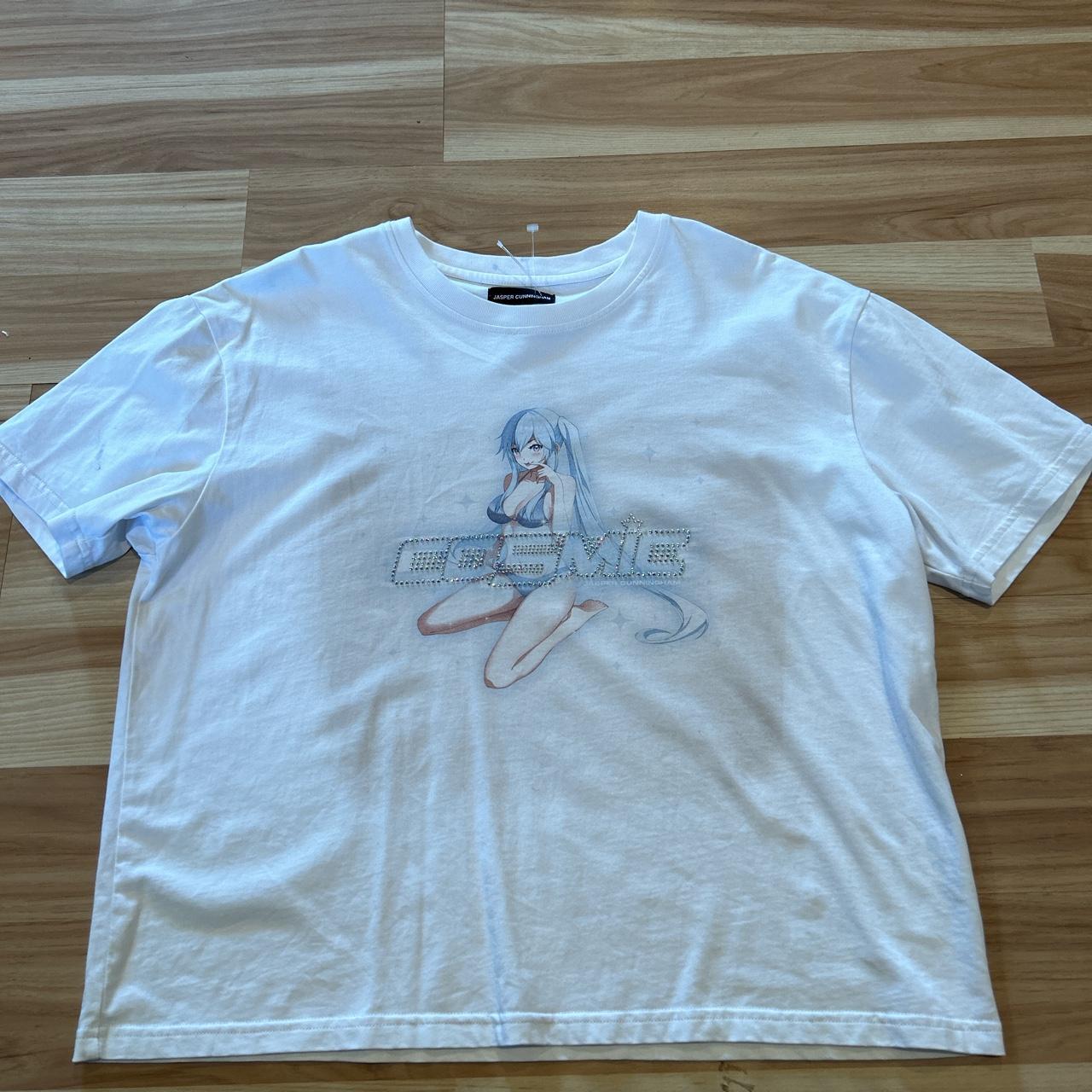 Off-White Women's White and Blue T-shirt