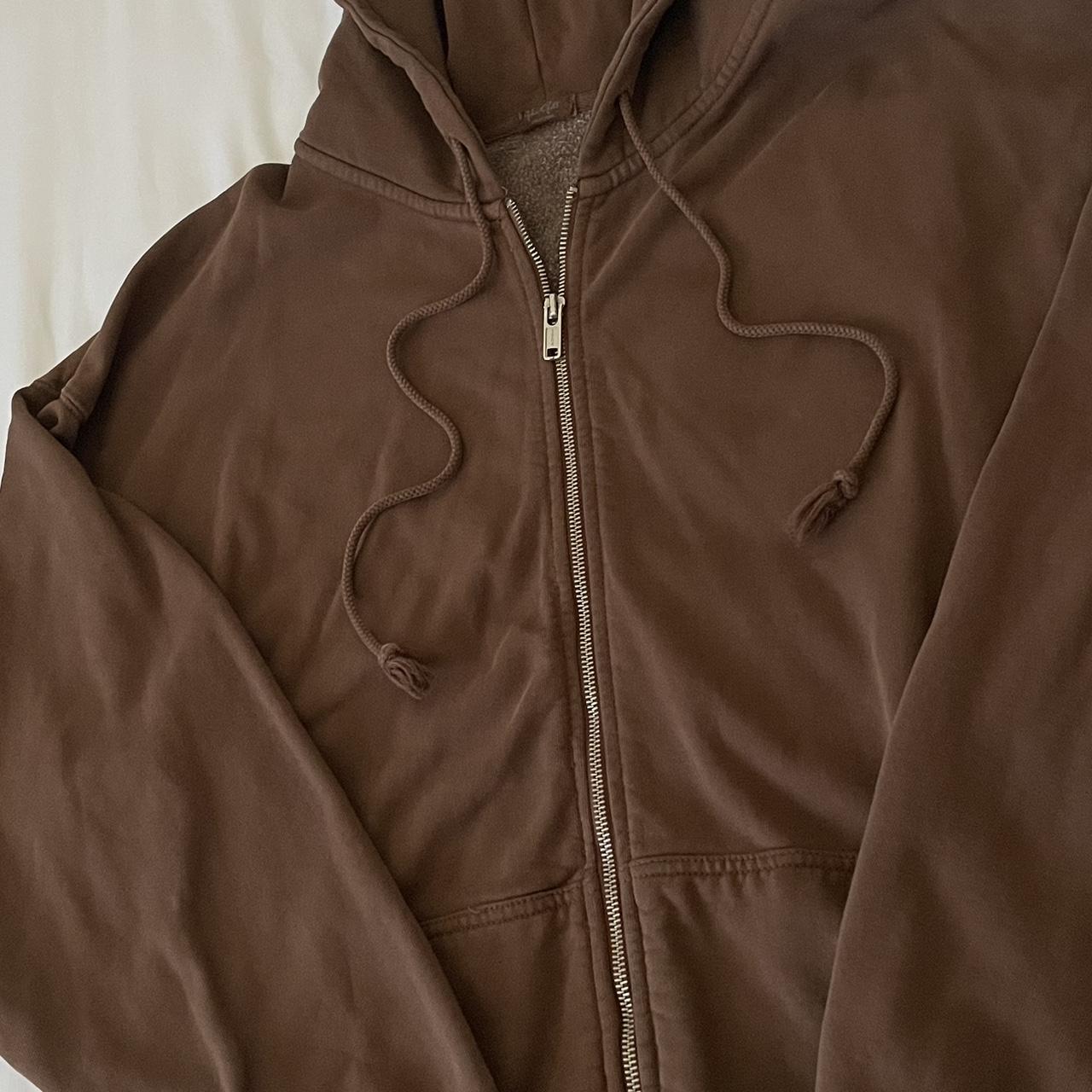 brown oversized brandy melville hoodie zip up... Depop