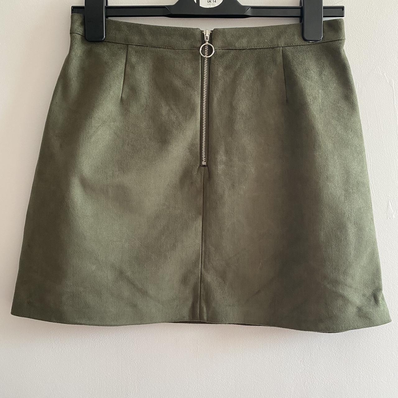 Primark Khaki Suede Effect A Line Mini Skirt Size 12