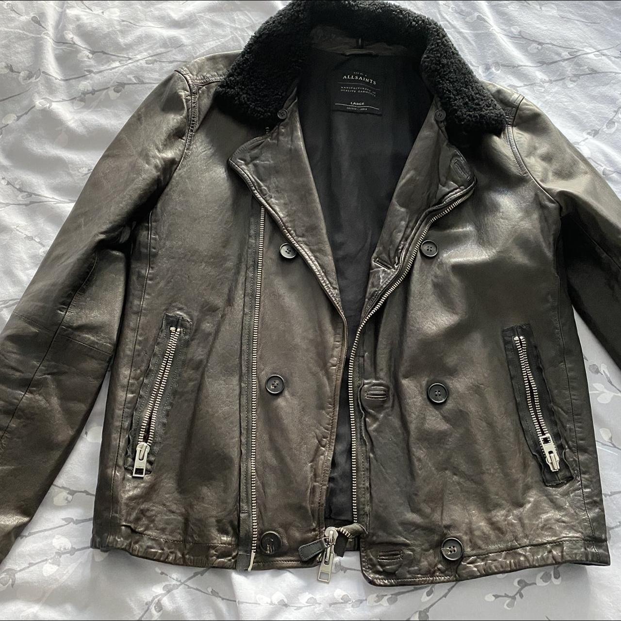 Men’s brown leather Allsaints jacket with removable... - Depop