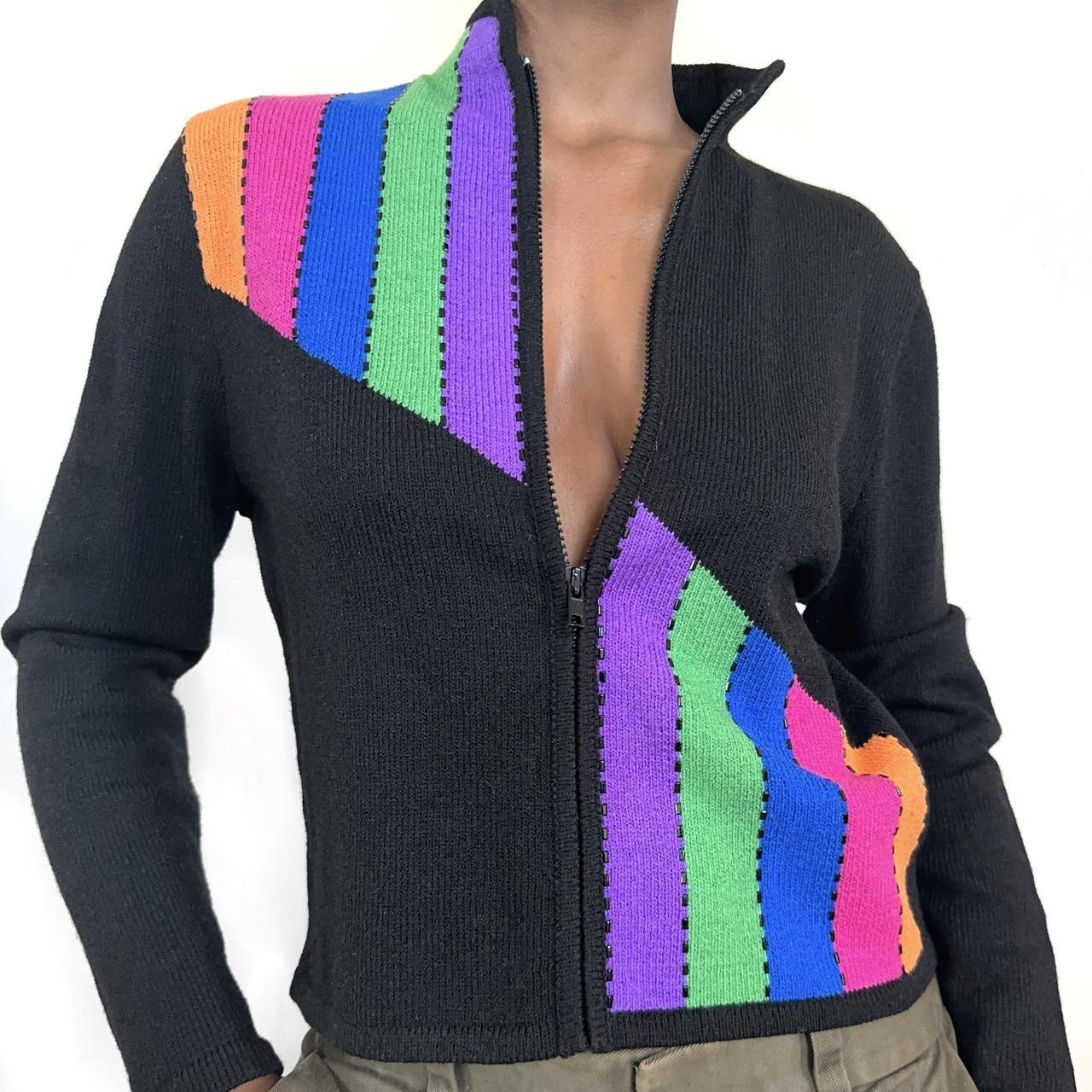80s multi-coloured rainbow striped zip up Depop