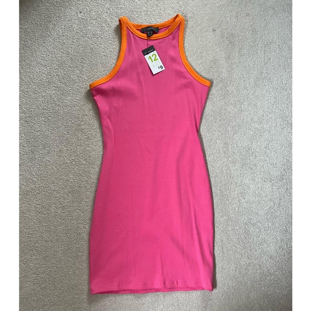 primark pink and orange ribbed mini dress size uk... - Depop