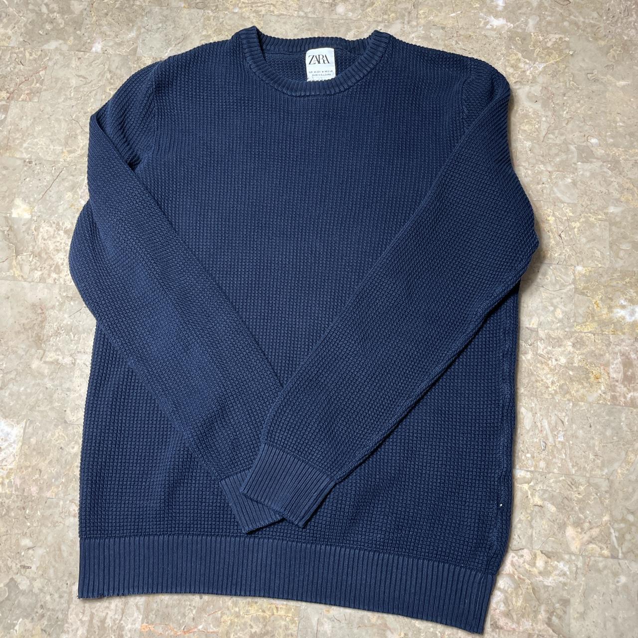 zara blue knit sweater size m but best fits a small - Depop