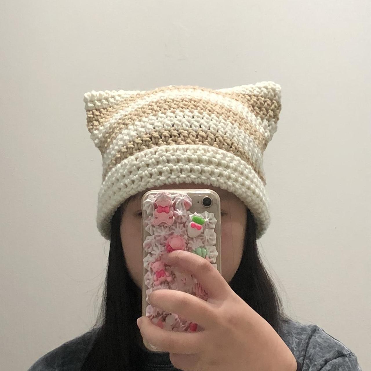 Handmade Crochet Cat Beanie Hat In The Depop