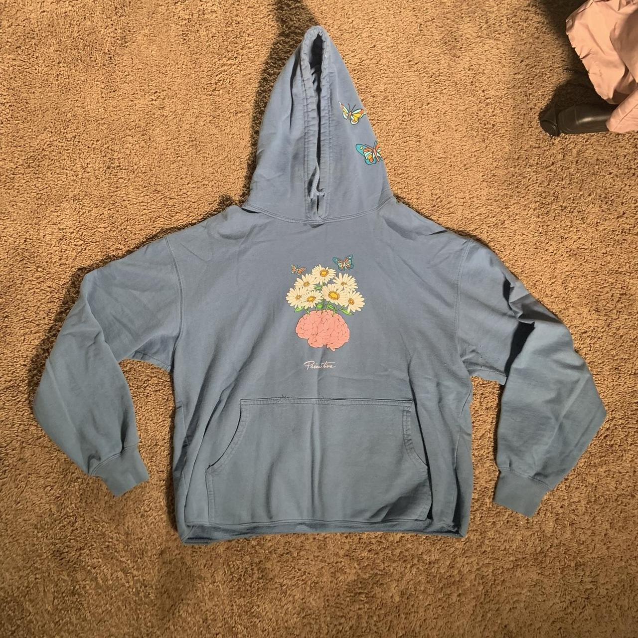 Primitive Men's Blue and Pink Hoodie | Depop