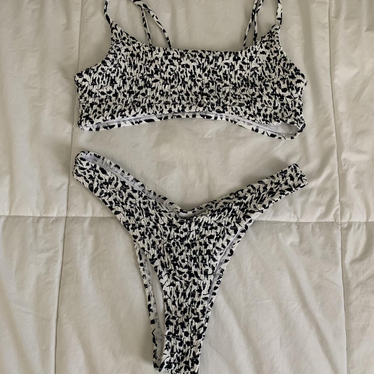 Cotton On black white floral bikini top