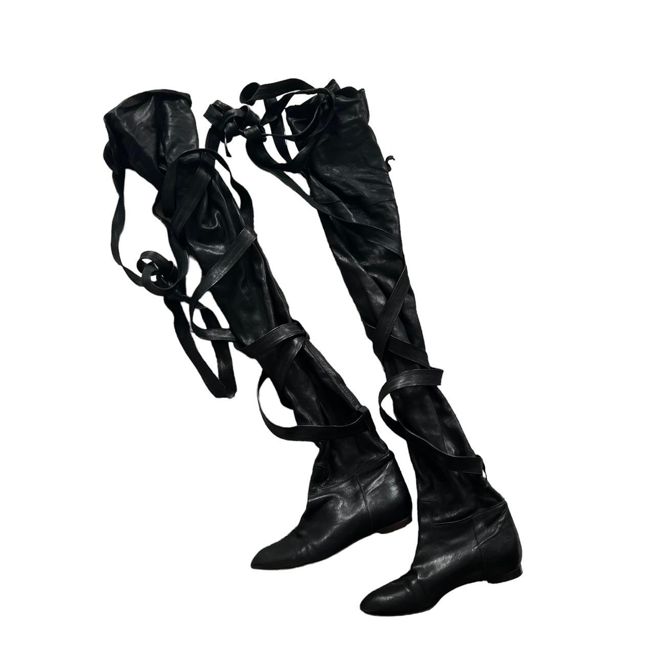 2000s Chloe Black Leather Wrap Knee High Boots Used... Depop