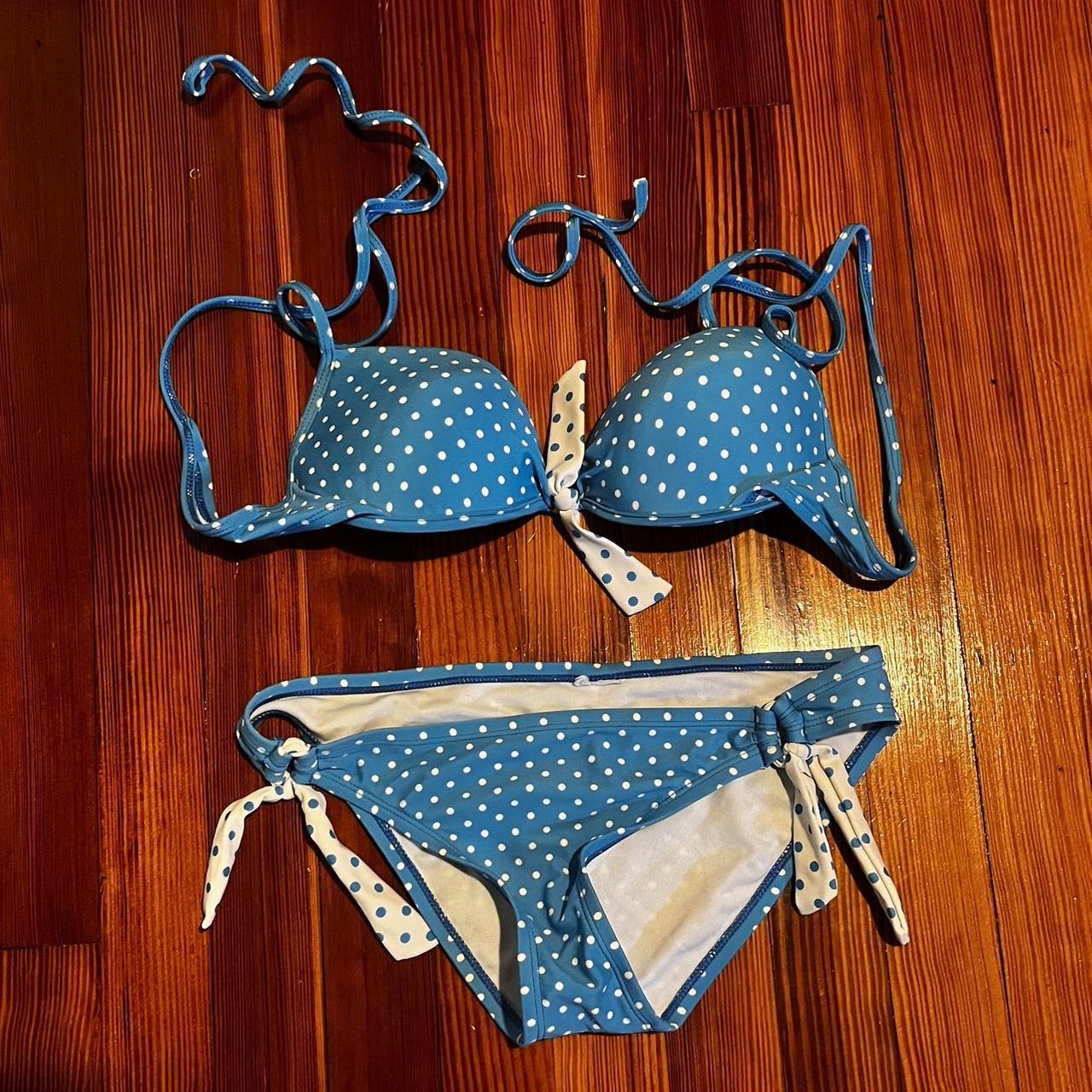 Candies blue and white polka dot bikini. Top ties in... - Depop