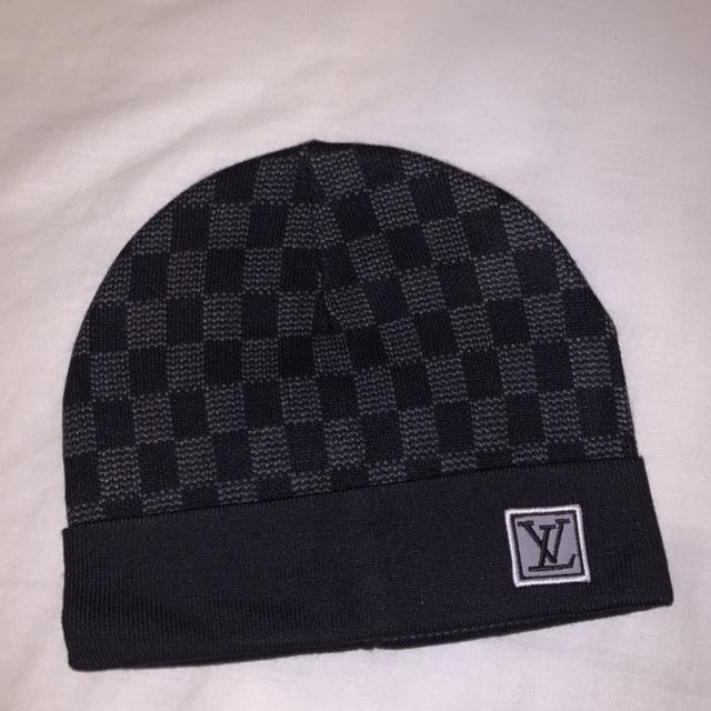 Louis Vuitton Black/Gray Checkered Beanie One size, - Depop