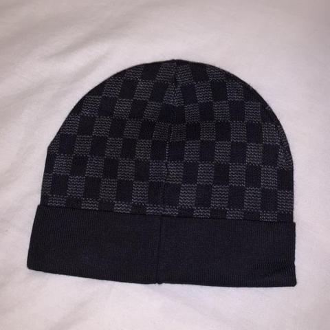 Louis Vuitton Black/Gray Checkered Beanie One size, - Depop