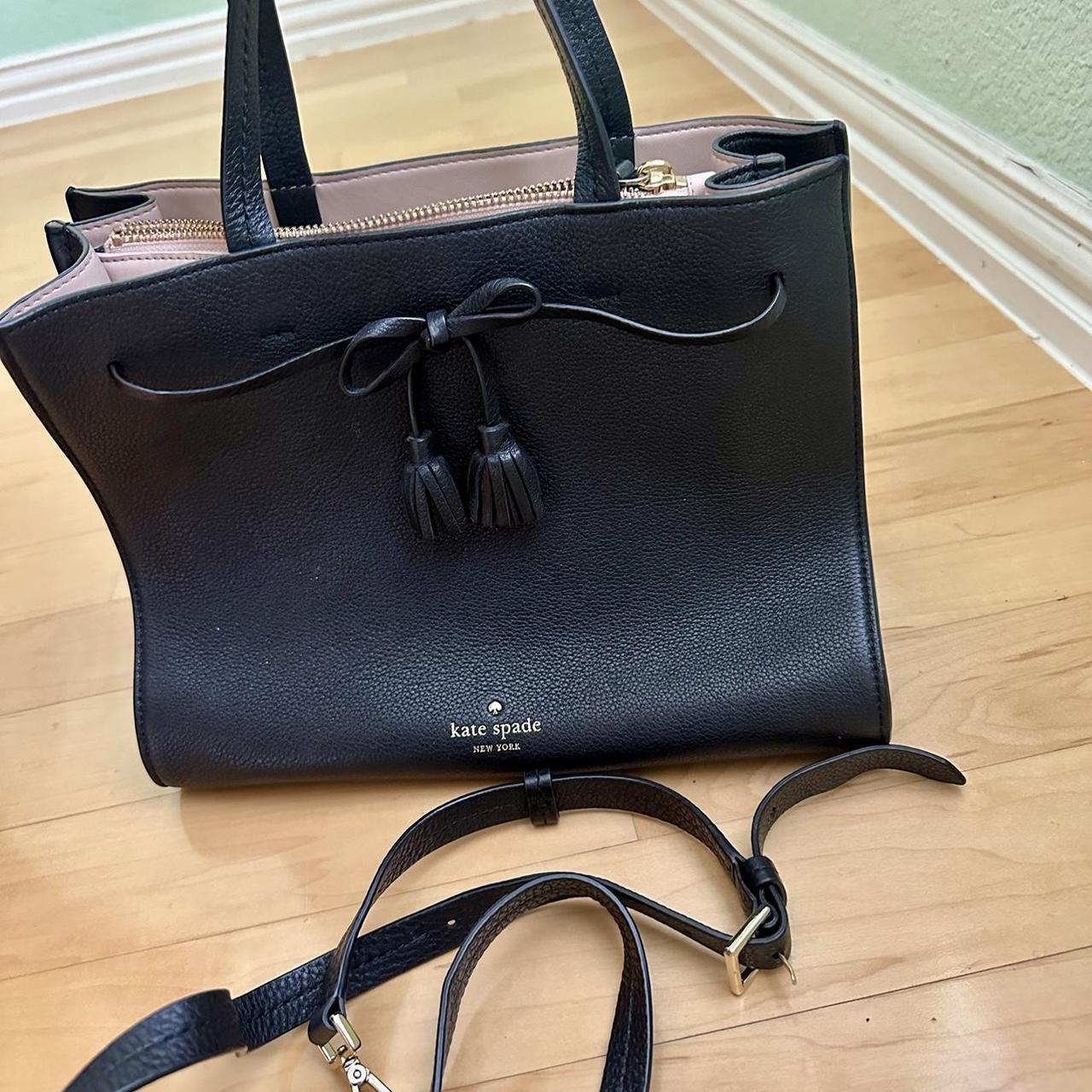 Kate Spade New York black leather bag with pink. Depop