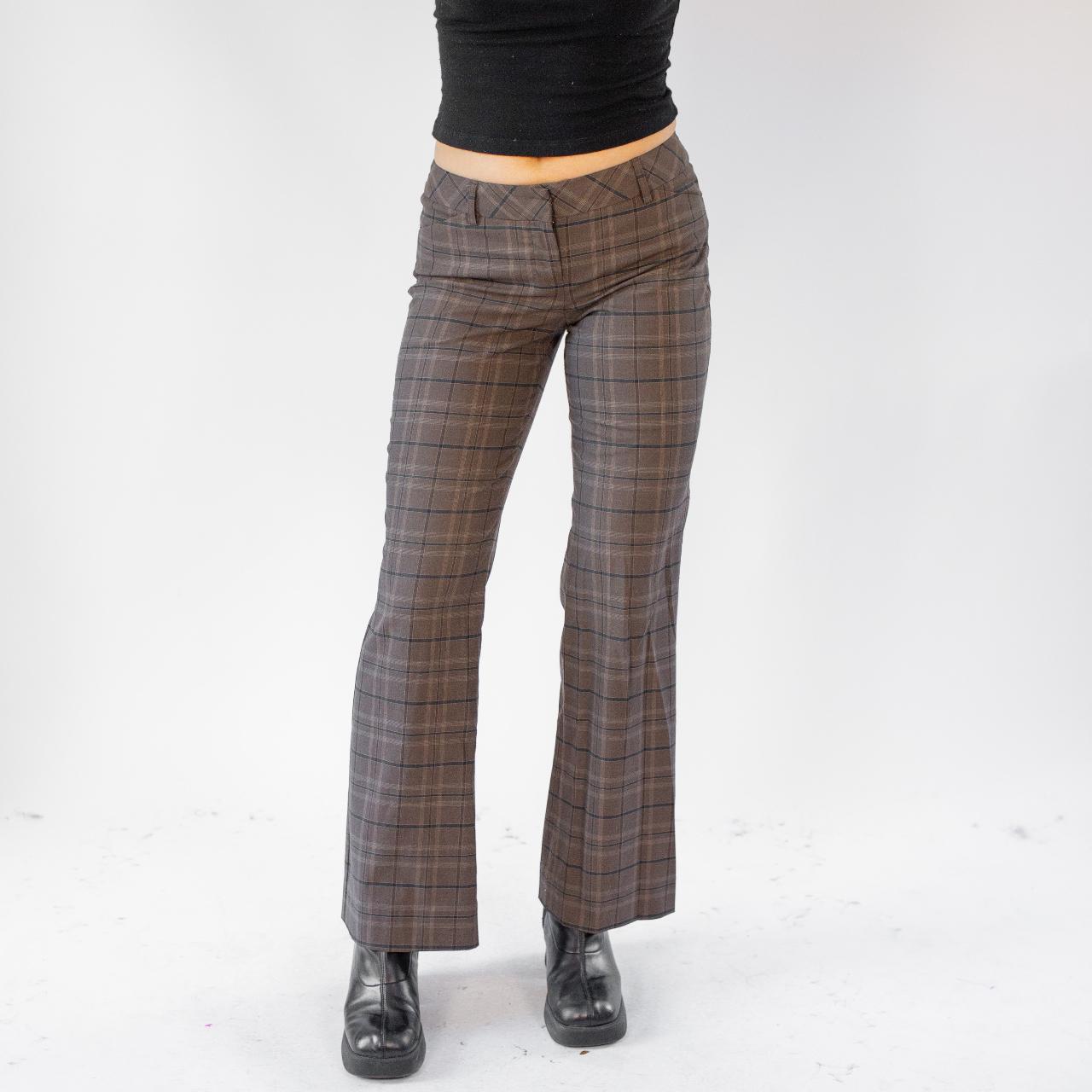 Vintage MARNI Light Brown & Gray Tartan Plaid Low Rise Silk Blend Pants cheapest | Made in Italy | Y2K 2000s Italian Designer Low Waist Silk Pants