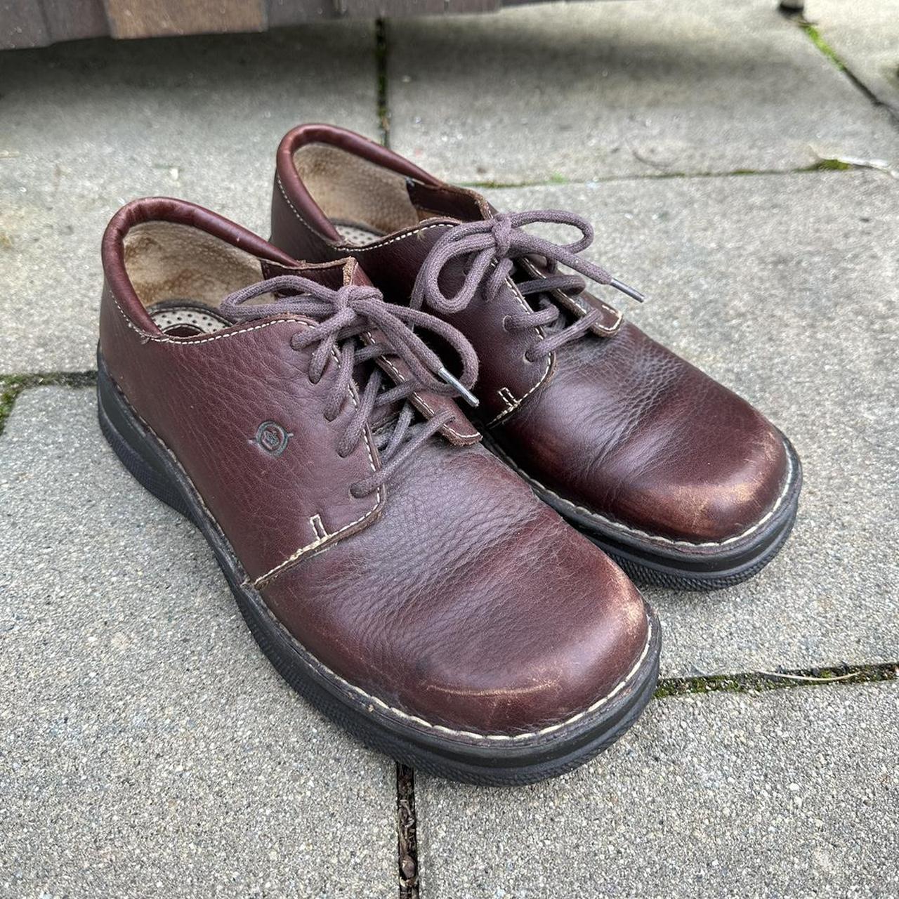 Brown Leather Chunky Oxford Shoes Size 9... - Depop