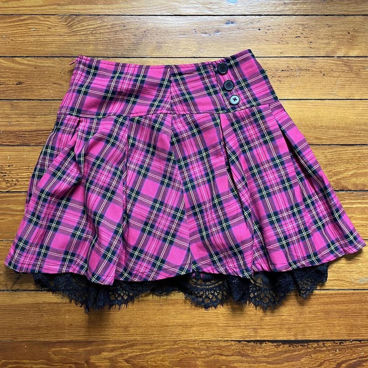 Goth Plaid Lace Mini Skirt Size Small Measurements Depop