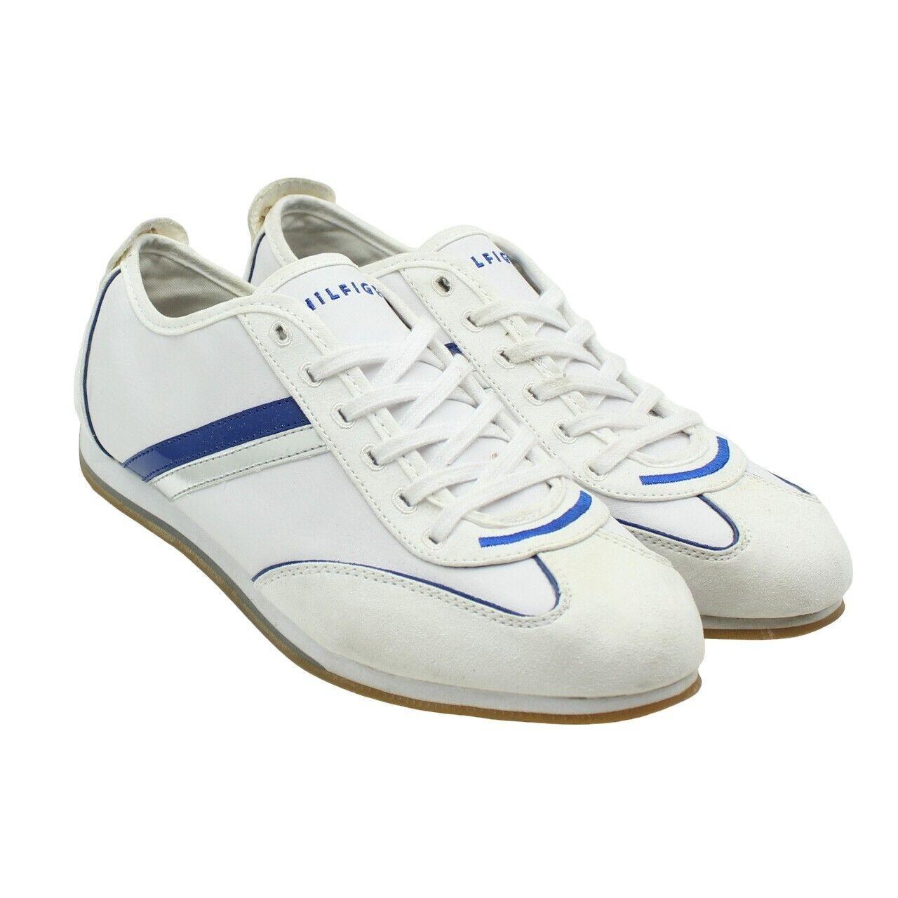 Tommy Hilfiger White Blue Faux Leather Lace-up Retro... - Depop