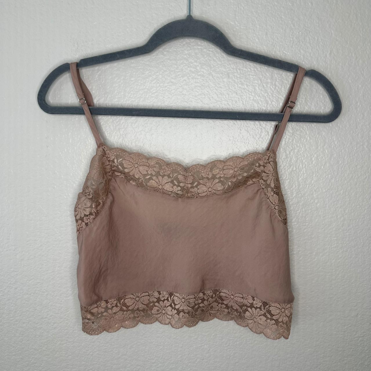 brandy Melville nude lace trim cami cropped y2k... - Depop